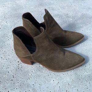 Worn twice! Size 7 1/2 olive color suede Steve Madden booties in new condition!